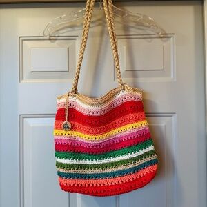 The Sak Crochet Striped Shoulder Bag Boho Multicolor Knit Tote